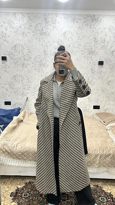 чёрное пальто: Пальто, Классика, Длинная модель, В клетку, Гусиная лапка, M, S — 2
