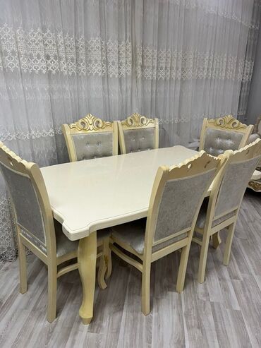 Столы: Для гостиной, Б/у, 6 стульев