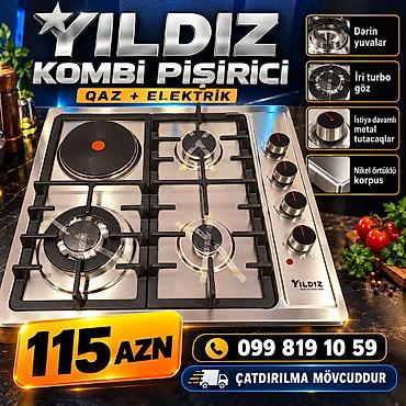 peçka soba: YILDIZ kombi bişirici – QAZ + ELEKTRİK Xüsusiyyətlər: - 3 qaz ocağı + — 4