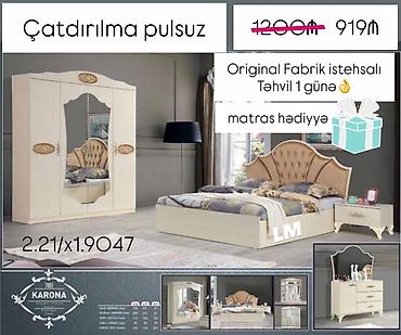 karona mebel: Yataq otağı dəsti – “KARONA” modeli Komplekt: - 2 qapılı güzgülü şkaf — 1
