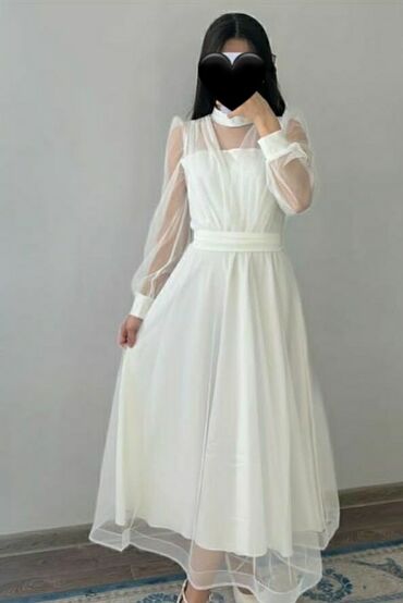 белый платье: Вечернее платье, Пышное, Длинная модель, С рукавами, 2XL (EU 44)