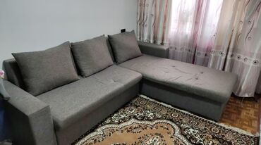 диваны 3 2: Угловой диван, цвет - Серый, Б/у