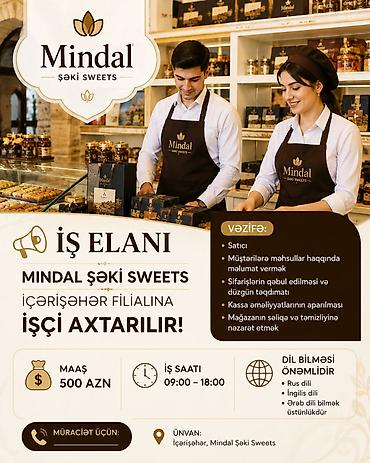 bizon promo: 🍬 MINDAL ŞƏKİ SWEETS 📍 İçərişəhər filialına işçi axtarılır 💰 Maaş — 1