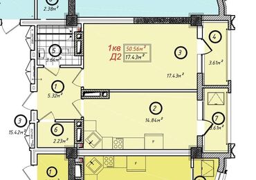 квартира в районе ахунбаева: 1 комната, 50 м², Элитка, 9 этаж, ПСО (под самоотделку)