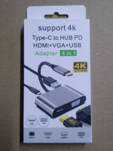 адаптер type c: Type-C USB-C Адаптер VGA, совместимый с USB C на 4K HDMI, Тип C, хаб