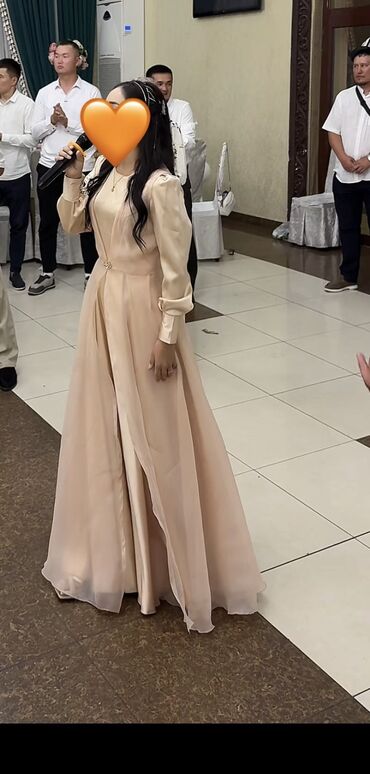 шикарное вечерние платье: Кече көйнөгү, Классикалык, Узун модель, Жибек, Жеңдери менен, S, M