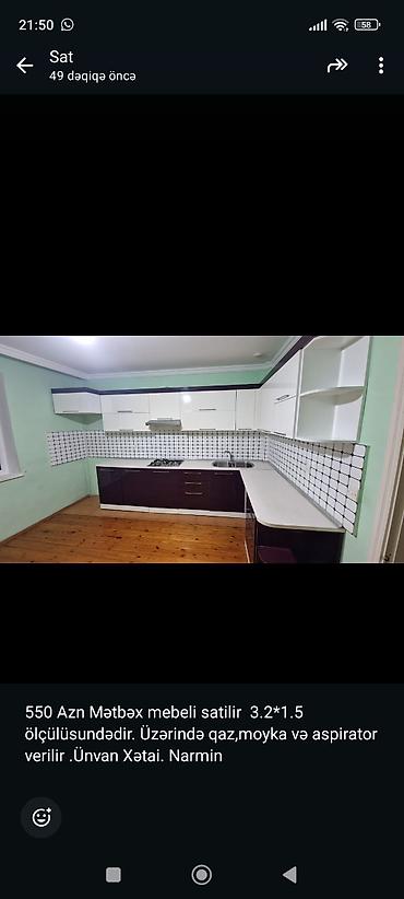 Mətbəx mebeli: Mətbəx mebeli satılır. Xüsusiyyətlər: - Üst və alt dolablar komplekt — 11