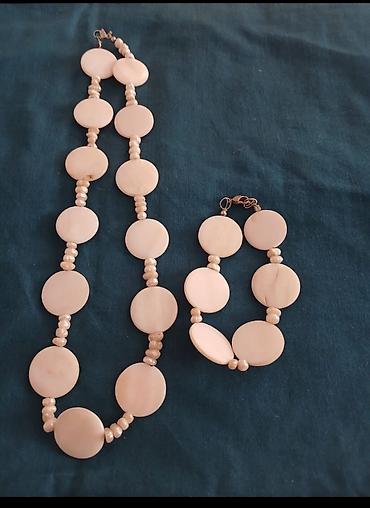 boyun bagi: Zərif bəzək dəsti – boyunbağı və bilərzik - Material: açıq krem — 1