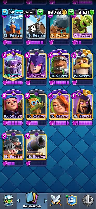 Digər əntiq əşyalar: Clash Royale hesabı: - Kral səviyyəsi: 64 - Daş: 2531 - Rozetlər — 12