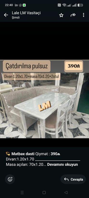 Quruducular: 💫 *Mətbəx dəsti* Qiymət : *390₼* Divan:1.20x1.70