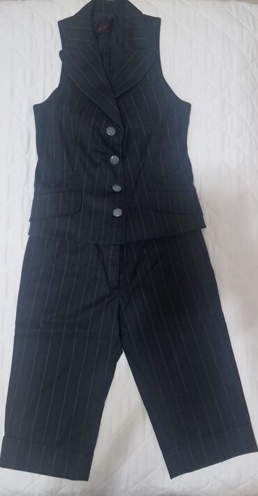ženski kompleti pantalone i sako: S (EU 36), Jednobojni, Prugasti, bоја - Crna
