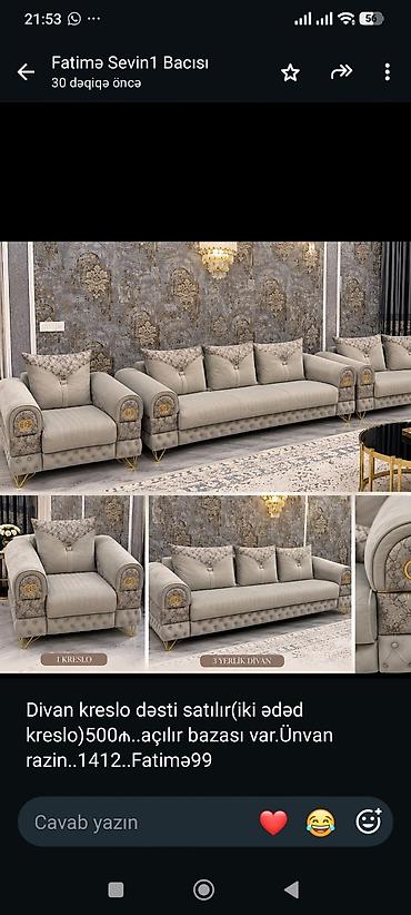 Divan kreslo dəsti satılır(iki ədəd kreslo)500₼. açılır bazası