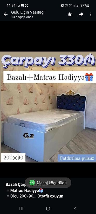кровать для лежачих больных отдам даром: *Bazalı Çarpayı 330Azn* *▪️Matras Hədiyyə🎁* ▪️Ölçü:200×90 ▪️Rəng — 3