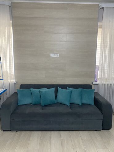 угловой диван с креслом: Диван-кровать, цвет - Серый, Б/у