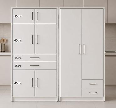kuxn: Ağ rəngli mətbəx/saxlama dolabı dəsti - Minimalist dizayn, hamar ağ — 1