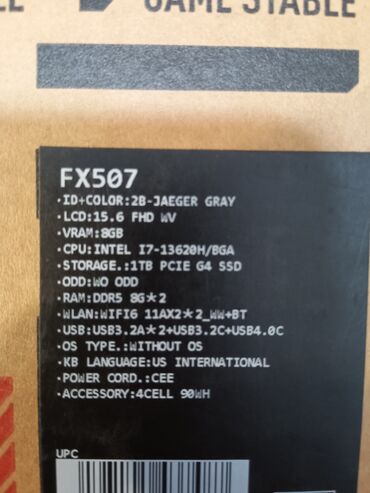 ноутбук 4060: ASUS TUF Gaming, 15.6 ", Intel Core i7, 1 TB