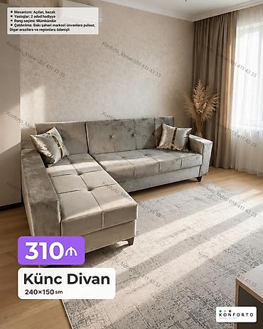 Ev və bağ: Künc divan – 240×150 sm - Mexanizm: açılan, bazalı (yataq funksiyalı) — 1