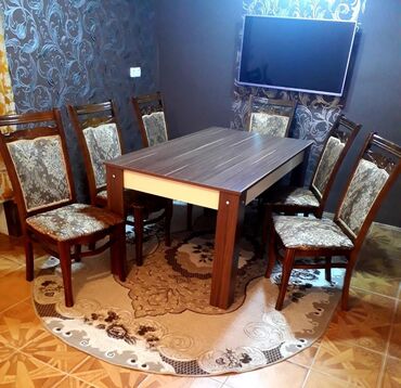 qonaq otagi stol stul desti: Для гостиной, Прямоугольный стол, 6 стульев