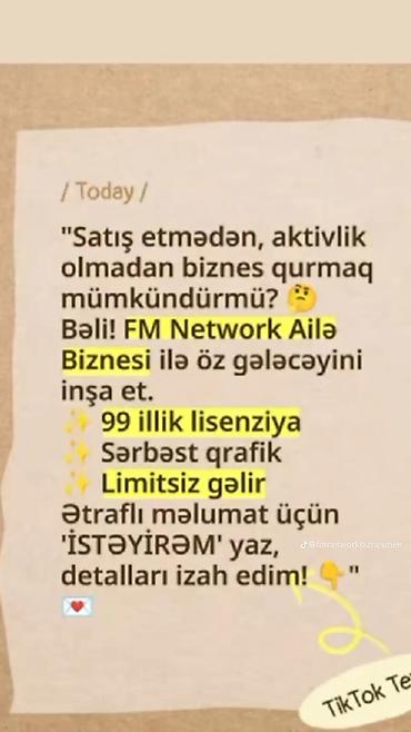 hal hazırda: FM NETWORK MMC – rəsmi fəaliyyətlə əlavə gəlir imkanı - Daimi qazanca — 2