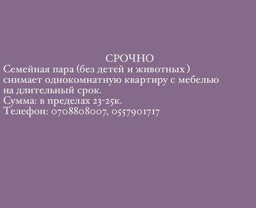 однокомнатные квартиры: 1 бөлмө, Менчик ээси, Чогуу жашоосу жок, Жарым -жартылай эмереги бар