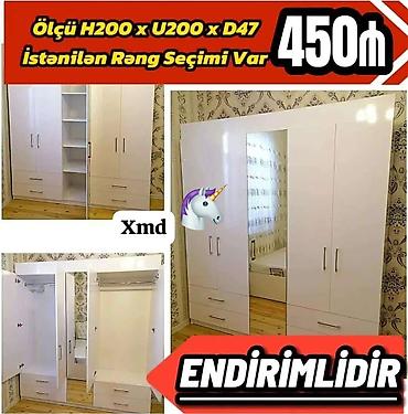 mebel dunyasi: Ağ rəngdə 4 qapılı paltar dolabı - Ölçü: H200 x U200 x D47 sm - Geniş — 1