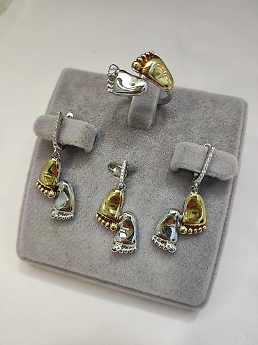 Серебряные наборы украшений: Серебряный комплект "Ножки" Дизайн Италия Серебро напыление жёлтое — 7