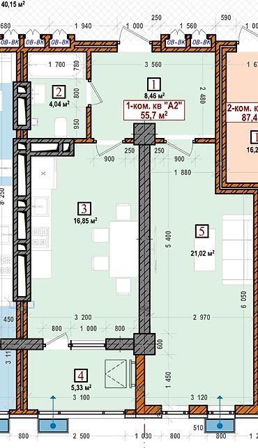 discovery studio: 2 комнаты, 62 м², Нижний Джал (Джал-23) Элитка, 9 этаж, ПСО (под самоотделку) — 8