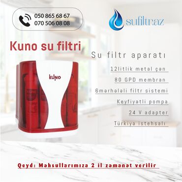 lalafo az telefonlar ucuz: Su filtri Kuno (Pompalı 6 aşamalı) 3,2 Tank Metal Çən Su filtri Kuno