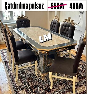 bag ucun stol stullar: Klassik üslubda yemək dəsti - Dəst: 1 masa + 6 stul - Masa: mərmər — 1