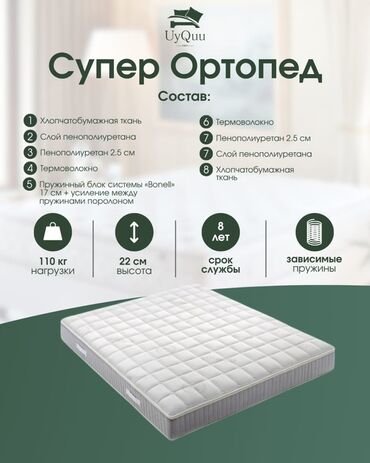 ортопедический матрас цена бишкек: Ортопедический матрас UyQuu "Супер Ортопед" имеет высоту 22 см и