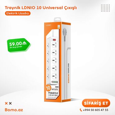 lan kabel rengleri: 📦 Traynik LDNIO 10 Universal Çıxışlı BM-16 🔸 Rəngi: Ağ 🔸 Brend: LDNIO