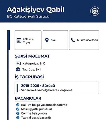 работа водителем категории б: İş elanıdır: Peşəkar sürücü axtarılır Kateqoriya: BC Nəqliyyat — 1