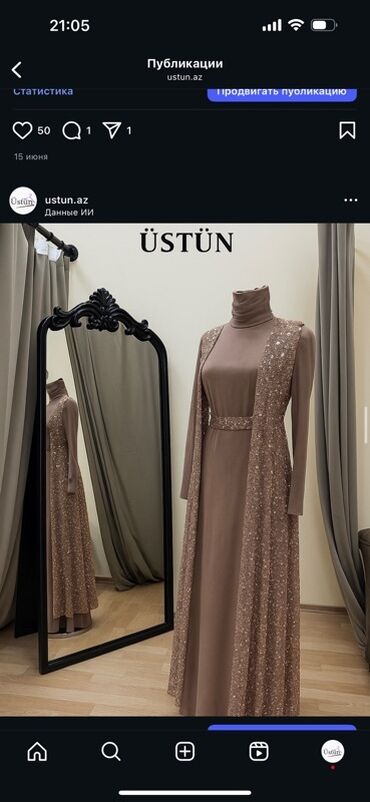 Ziyafət donları: Zərif abiye kolleksiyası – ÜSTÜN - Metalik parıltılı, şampan-qəhvəyi — 3