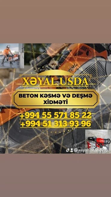 Tikinti işləri: Beton kəsmə ve desme xidməti. Beton kəsmə və desme isderi görürük — 14
