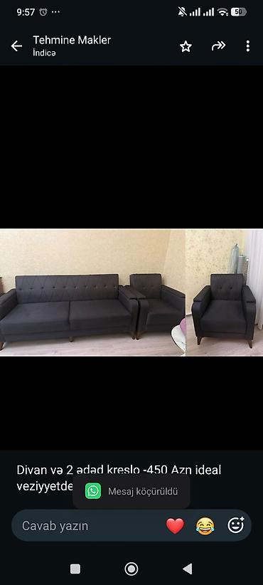 Divan və 2 ədəd kreslo -450 Azn ideal veziyyetde unvan Sabuncu*Tehi