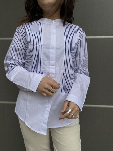 рубашка в полоску женская: Рубашка, Классическая модель, Без воротника, В полоску, Китай