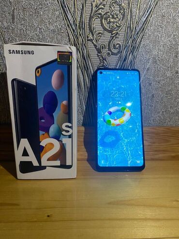 samsun a53: Samsung Galaxy A21S, цвет - Голубой, Сенсорный, Отпечаток пальца, Две SIM карты