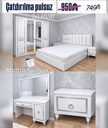 Ağ-silver rəng çalarlarında müasir yataq otağı dəsti. Komplekt: - 2