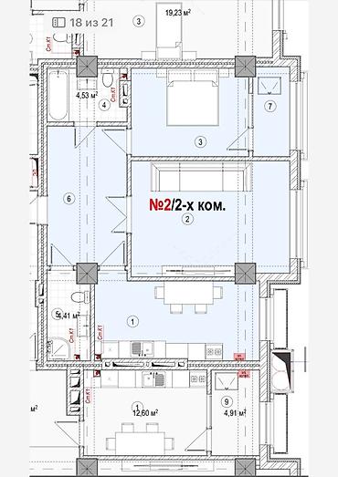7 1: 2 комнаты, 75 м², Асанбай мкр Элитка, 7 этаж, ПСО (под самоотделку) — 3