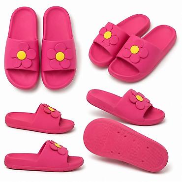 ccc vrsac: Ženske gumene papuče – pink sa 3D cvetom - Dizajn: jarke pink papuče — 1
