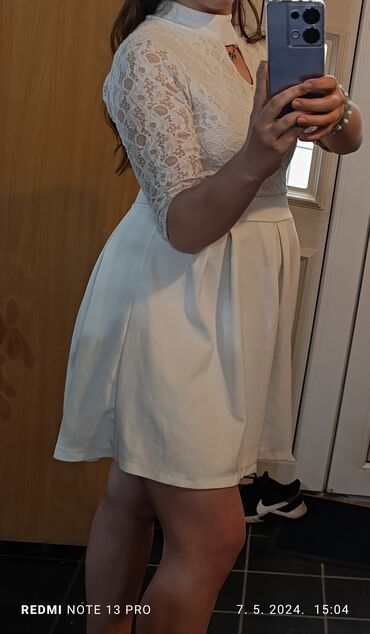 haljina pliš: M (EU 38), color - White, Evening, Short sleeves