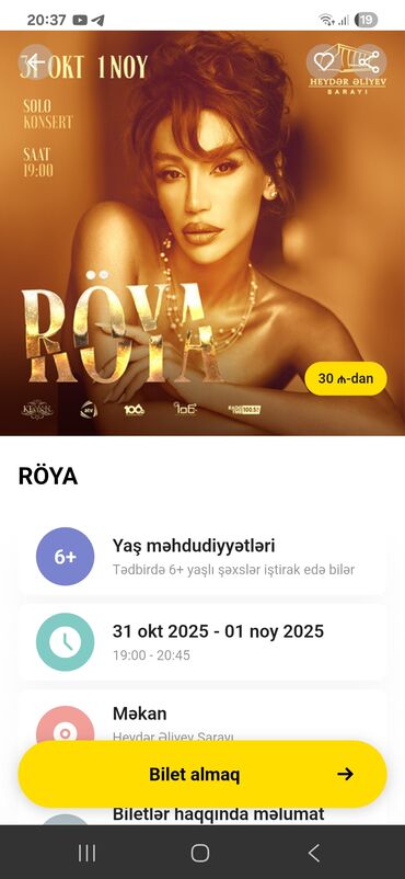 дору барои баровардани муи сар: RÖYA – solo konsert - Tarix:1 noyabr 2025 - Saat: 19:00–20:45 -