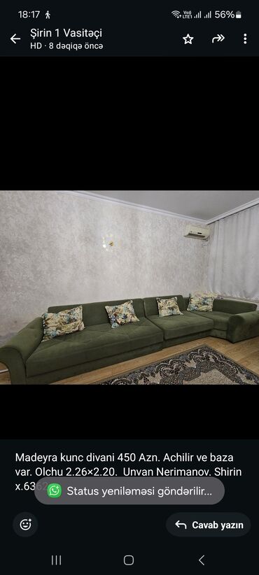 2 ci el kunc divan: Künc divan, İşlənmiş, Açılan, Bazalı, Çatdırılma yoxdur