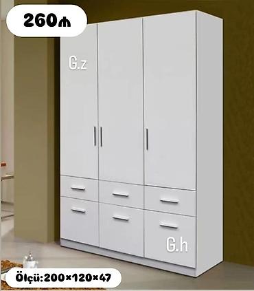 Ev üçün mebel: Ağ rəngli üçqapılı paltar şkafı - Ümumi ölçü: 200 × 120 × 47 sm — 1