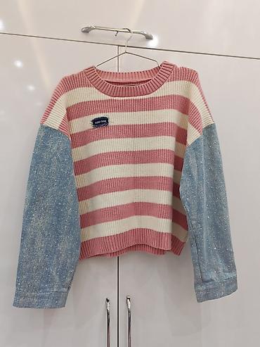 Digər: Zolaqlı trikotaj sviter, denim qol detallı - Üst hissə: qalın — 1