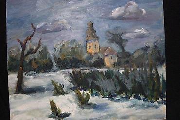 za kucu: SLIKA PEJZAŽ ZIMA, IMPRESIONIZAM, ULJE NA PLATNU, 40 X 50 | Slika sa — 4