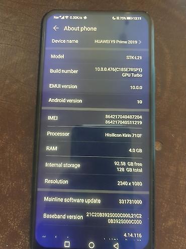 huawei pad: Huawei Y9 Prime, 128 GB, rəng - Yaşıl, Barmaq izi — 3