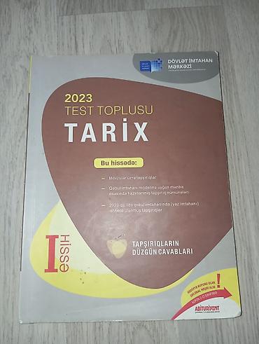 Testlər: Məhsul: “2023 Test Toplusu – Tarix (I Hissə)” kitabı Xüsusiyyətlər: - — 1