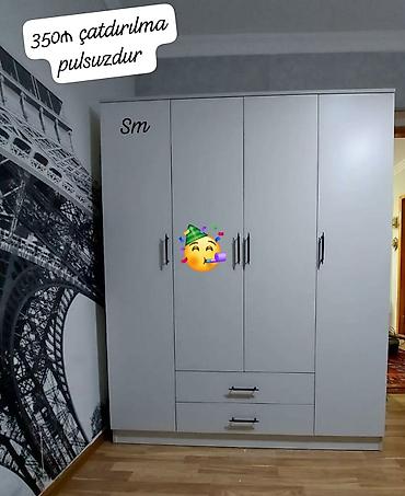 Dolablar: Dolab yeni qarderob paltar dolabı 4 qapılı siyirməli güzgüsüdür ağ — 1
