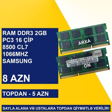 hard disk 3 tb: Operativ Yaddaş "DDR3 2GB 1066/1333Mhz Sodimm" SAYLA ALANA VƏ USTALARA